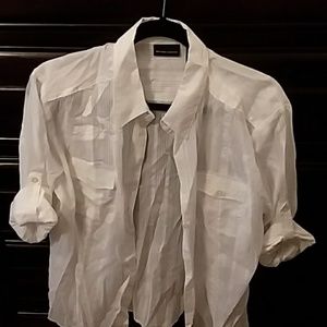 White with silver thread button down